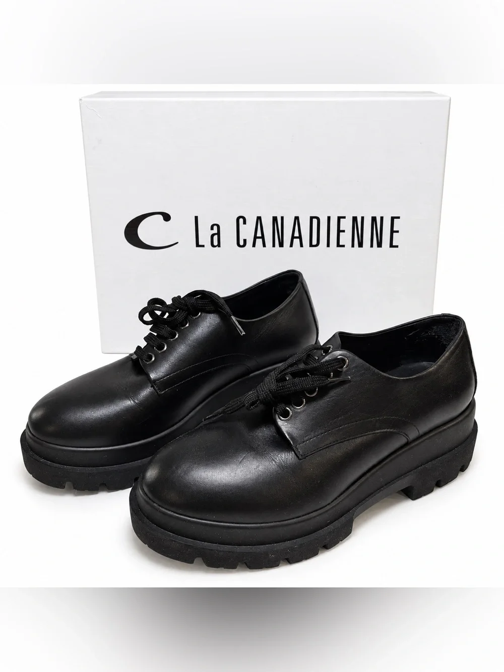 La Canadienne Black Leather Platform Derby Oxford Shoes EU 36 Made in Italy